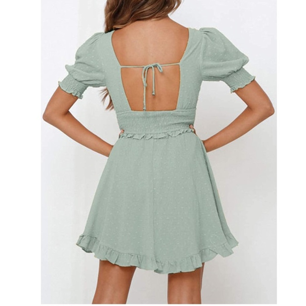 Sage green boho mini dress - Picture 3 of 8